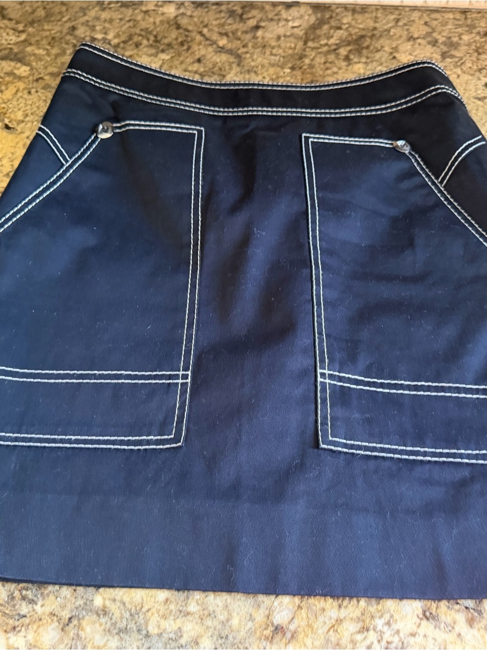 Etcetera Navy Mini Skirt with White Topstitching